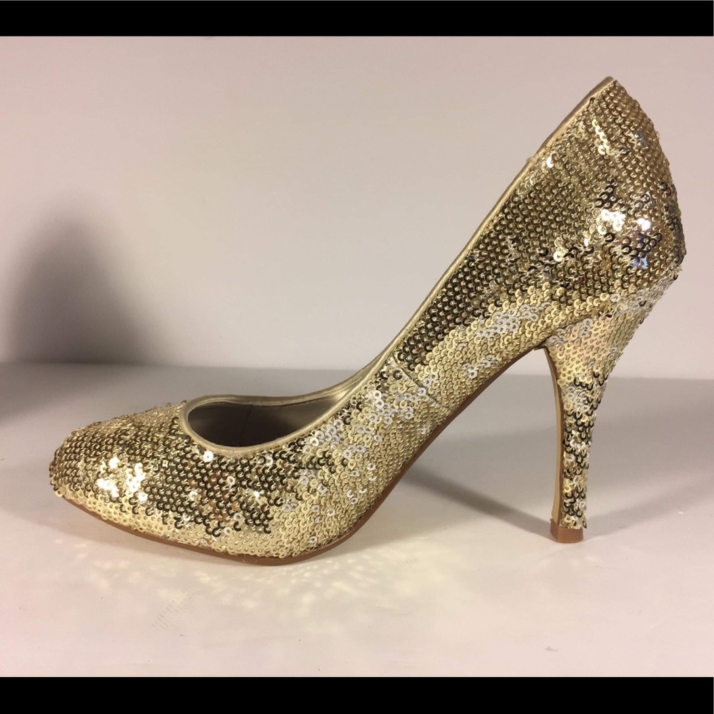 White House Black Market Adie Heel Sequin Gold